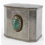 An Arts and Crafts style hammered pewter biscuit barrel, by W A Perry, Birmingham,