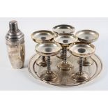 A silver plated cocktail set, to include a cocktail shaker,