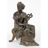 19th century school, A classical maiden or goddess holding a caduceus, bronze,