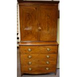 A Regency mahogany and walnut inlaid secretaire bookcase,