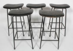 A set of five Programme stools by Frank Guille for Kandya, black vinyl seats on metal frames,