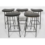 A set of five Programme stools by Frank Guille for Kandya, black vinyl seats on metal frames,