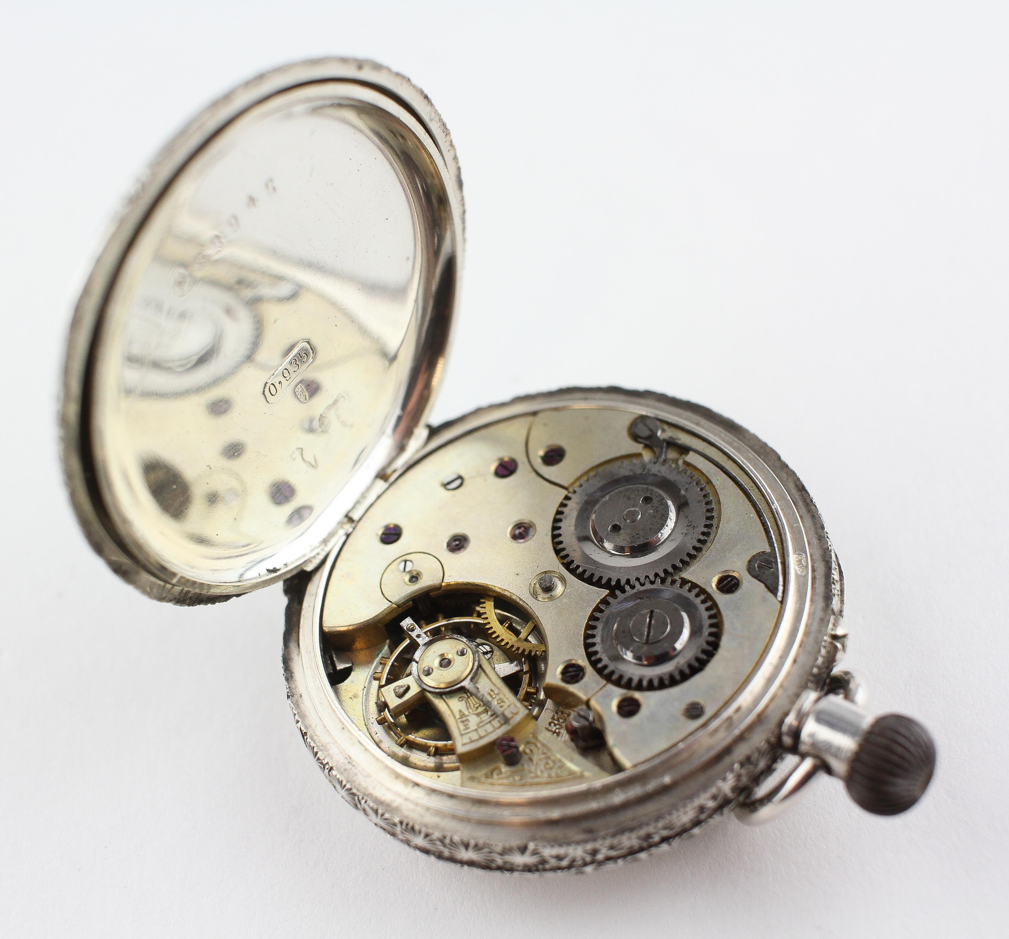 An open face pocket watch. Circular white dial with bronze roman numerals and gold embellishments. - Image 2 of 3