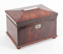 A Victorian mahogany work/jewellery box, the caddy top with white metal plaque,