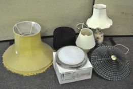 Assorted lamps and shades along with a boxed porch light,