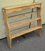 A vintage pine wall mounting shelf, two tier,