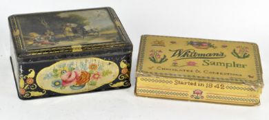 A vintage Whitmans Sumpter chocolate box and biscuit tin