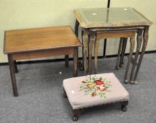 A nest of three tables together with a side table and stool (3),