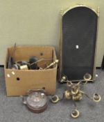 A quantity of assorted brass and copper ware, to include a five branch chandelier,28cm high,