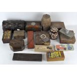 A large collection of wooden boxes, to include cribbage board, Jerusalem box and cased examples,