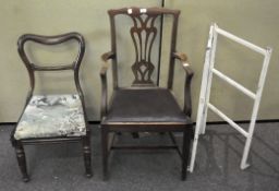 A George III style carver, the drop in seat along with a Victorian rosewood salon chair,