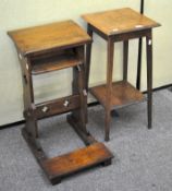 An early 20th century oak church prayer desk; together with an oak side table,