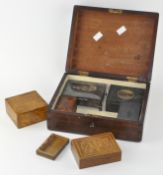 A collection of wooden boxes,