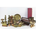 A quantity of assorted brassware, including cups, trays,