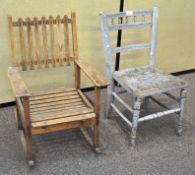Two small children's chairs, the larger being a rocking chair,