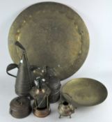 A collection of brass ware, including Rhodesian examples, a clockwork bottle, tray etc,