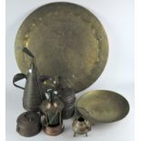 A collection of brass ware, including Rhodesian examples, a clockwork bottle, tray etc,