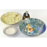 Two contemporary bowls, painted with dogs,