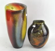 A large Polish glass vase with a Studio glass melting pot vase,