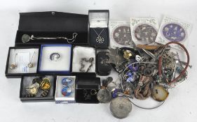 Assorted silver and costume jewellery, including a Victorian silver pot lid, 32 grams,