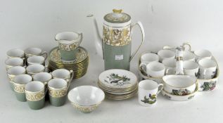 A Spode eleven piece coffee set along with Worcester cups and saucers and a Hammersley basket dish