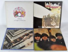 A collection Beatles LP, including 'The White Album, No 0127989', 'Help', 'A hard Days Night',