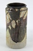 A large textured pottery vase, with drip glaze, marked to base with an 'A' stamp,