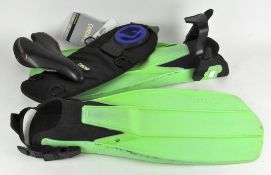 A pair of divers flippers and assorted other items,