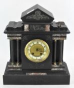 A large 19th century slate mantel clock, with marble inlay,