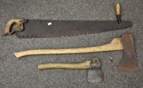 A saw, hatchet and axe,
