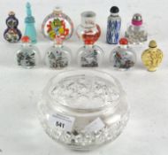A collection of glass and ceramic Oriental scent/snuff bottles