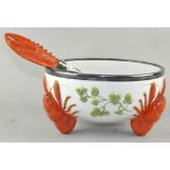 A Continental lobster salad bowl and servers, ceramic and silver plate mounted,