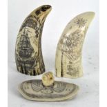 Two reproduction resin scrimshaws,