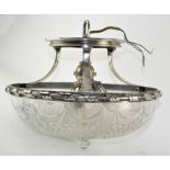 An ornate silver plate mounted pressed glass ceiling light,