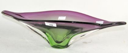 A vintage Murano Sommerso cased glass centre piece in purple and green,