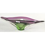 A vintage Murano Sommerso cased glass centre piece in purple and green,