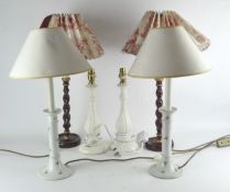 Three pairs of table lamps,