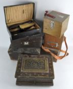 Assorted wooden boxes, including two mahogany examples, three chemist bottle boxes and more,