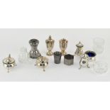 A quantity of silver plated items, including a condiment set,