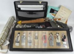 A large collection of Japanese collectables including scrolls,