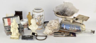 Assorted collectables, including a set of Harper scales,