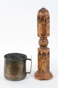 A Middle Eastern tinned copper handled vessel, with chased decoration,