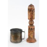 A Middle Eastern tinned copper handled vessel, with chased decoration,