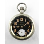 A large military open face pocket watch. Circular black dial signed 'Record Dreadnought A1611'