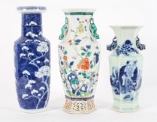 A Chinese Famille verte vase, of hexagonal baluster form, with enamelled floral decoration,