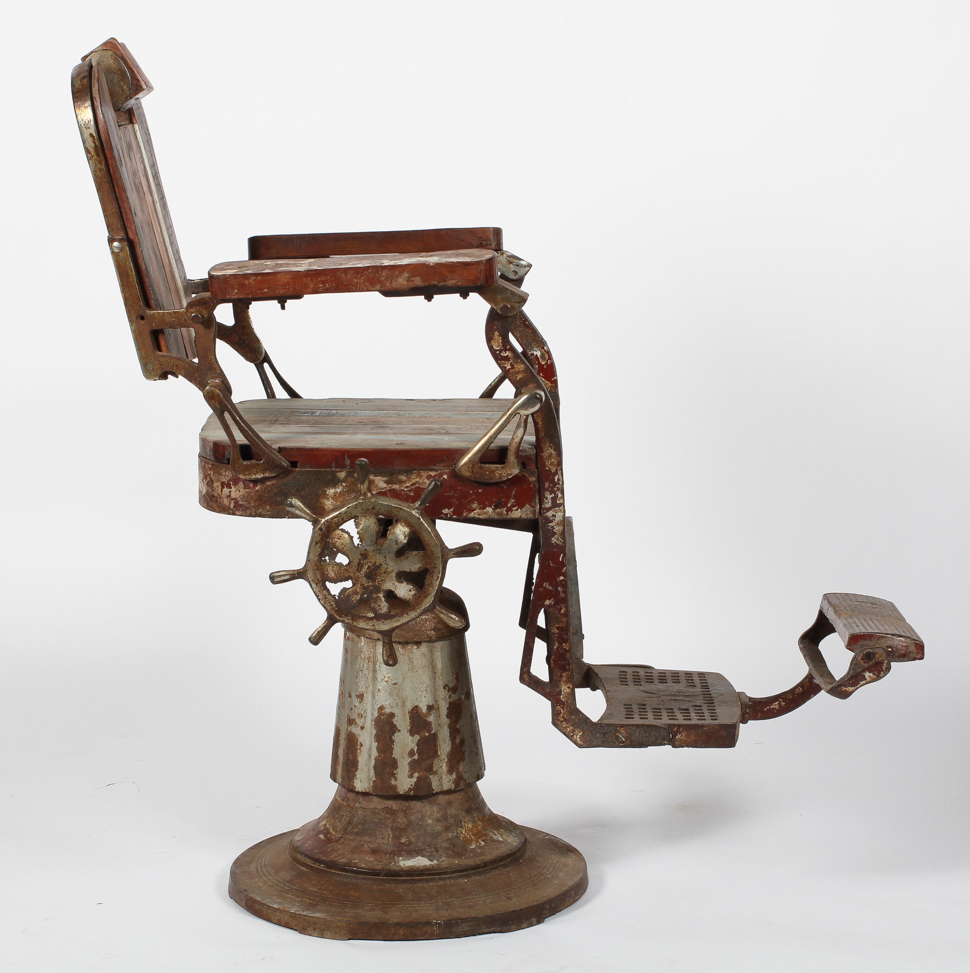 A vintage stripped wood and metal barber's chair, with revolving seat, - Image 2 of 2