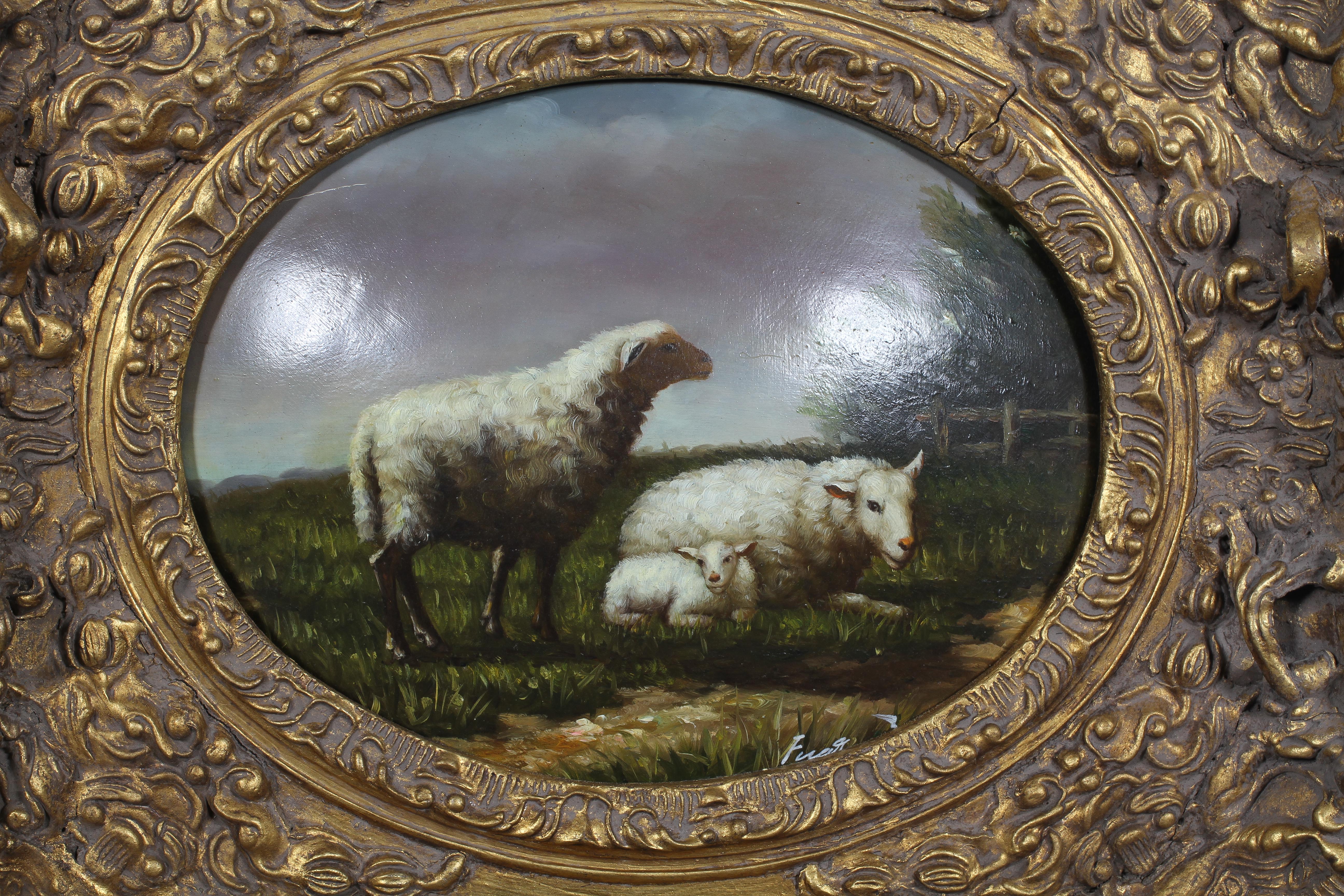 19th century style, Various farm animals, oil on domed oval panels, signatures, - Image 3 of 6