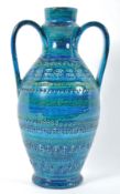 A 1960's Aldo londi for Bitossi Italian pottery twin handled vase in the Rimini blue pattern,