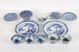 A collection of Chinese blue and white wares, of various dates, including plates, bowls,