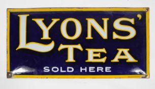 Lions Tea Sold Here, a slightly bowed enamel sign,
